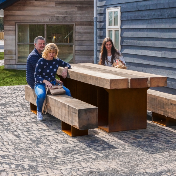 Street furniture - Wooden Urban Bench - CorTen - Drifter Sets de Pique-Nique, Renesse (NL)